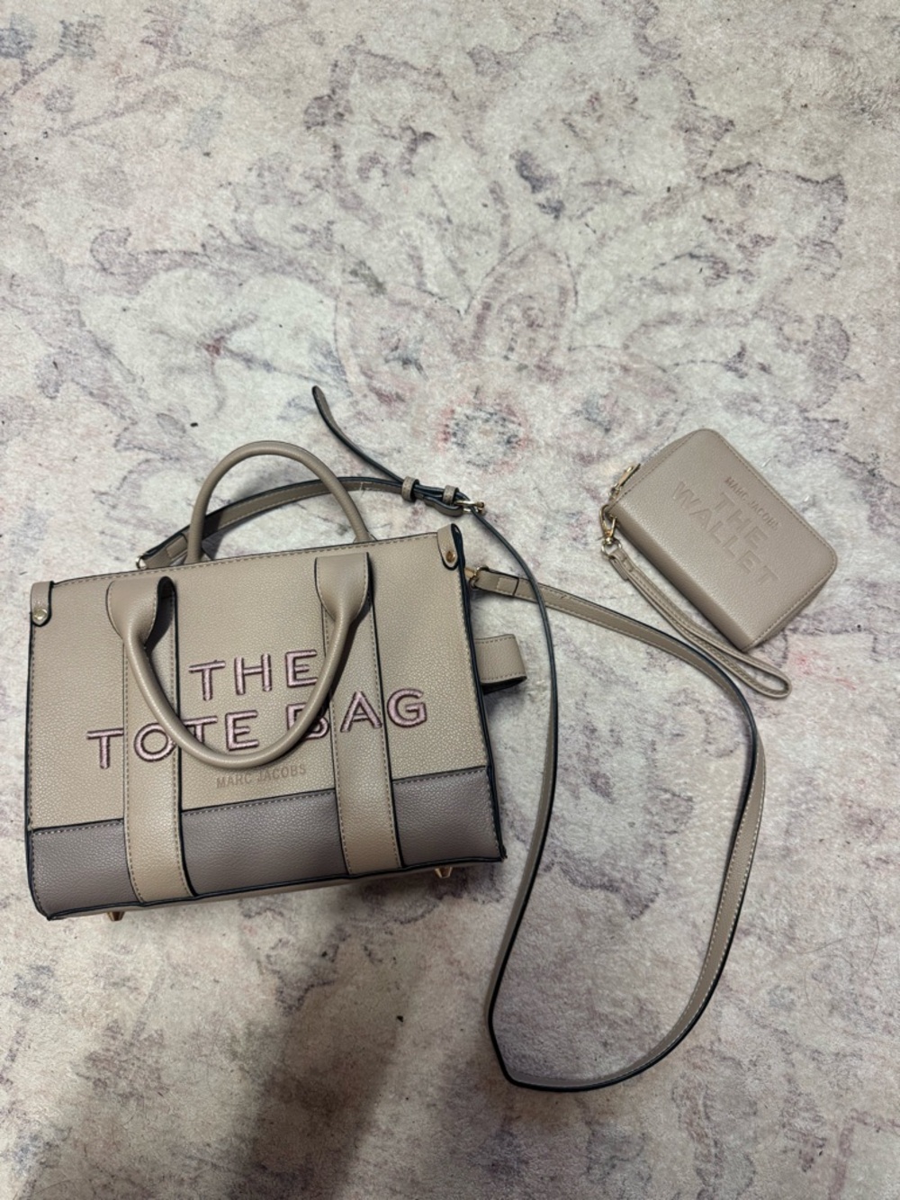Marc Jacobs Two-Tone Light Taupe Leather Tote with Wallet